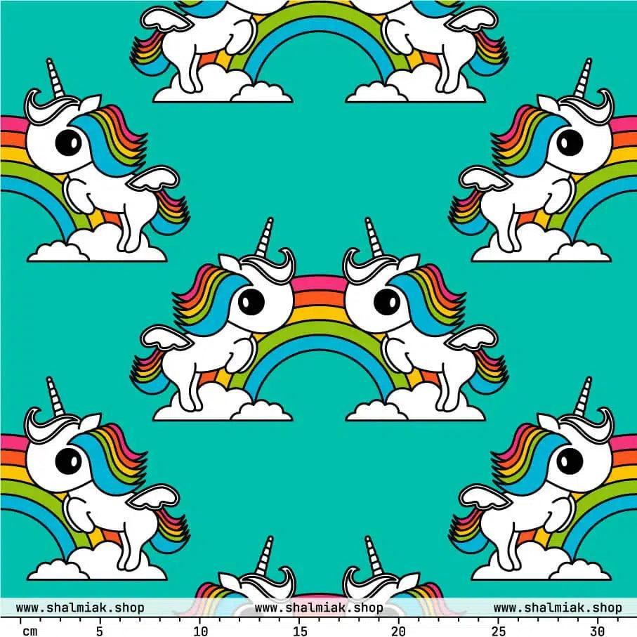 Fabric - UNIQUE mint - Unicorns and rainbows