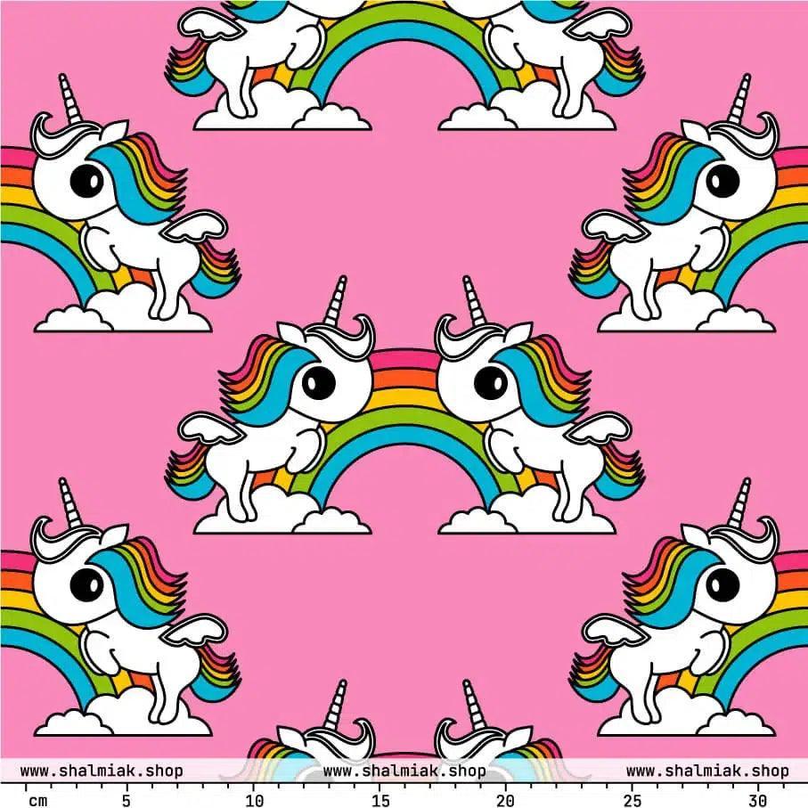 Fabric - UNIQUE pink - Unicorns and rainbows