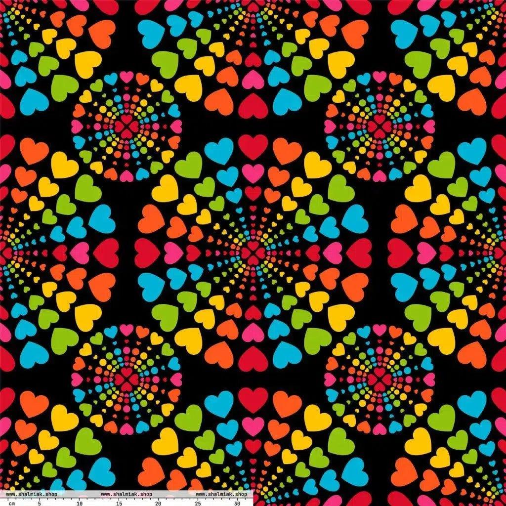 Fabric - ALL HEARTS MATTER black - Colorful Hearts in Circles