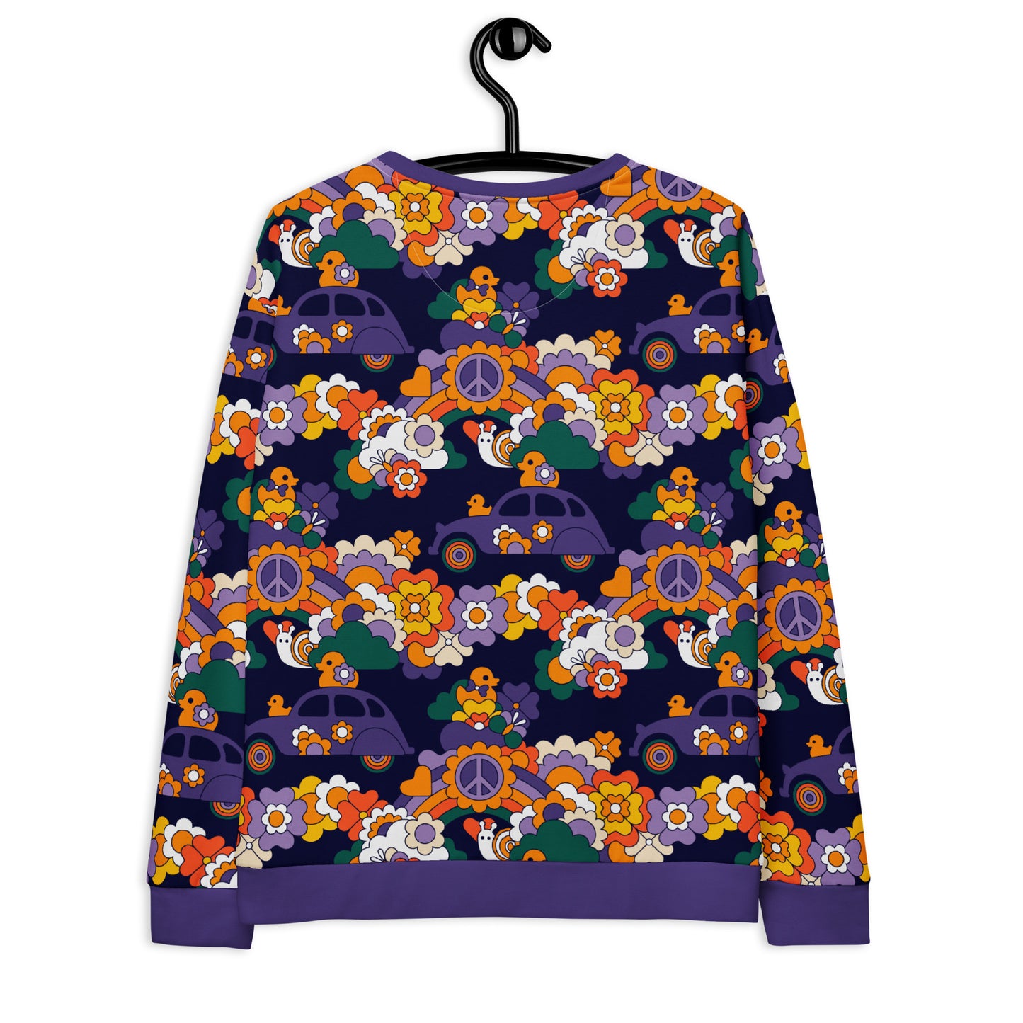 Sweatshirt - DUCKS AND PEACE purple - Hippie roadtrip print