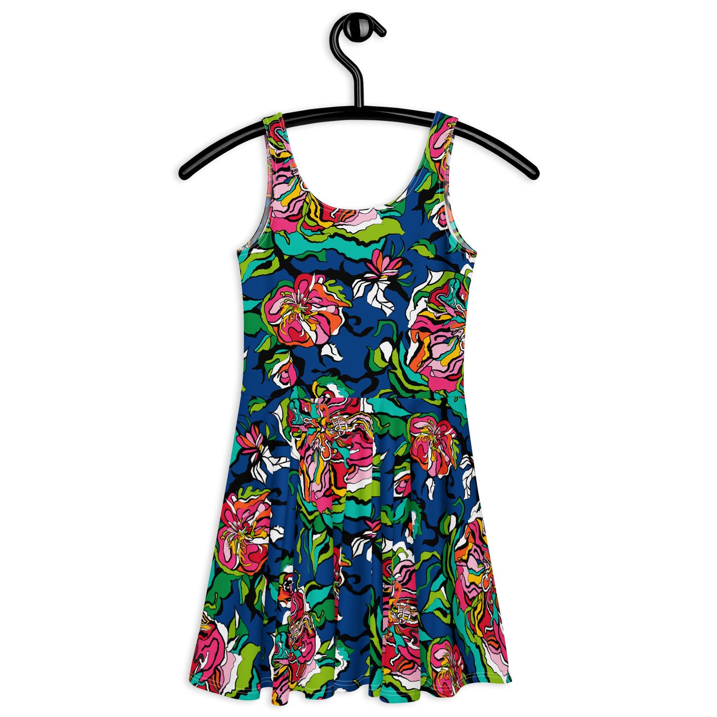Skater dress - BLOOM RIOT blue - Edgy floral print