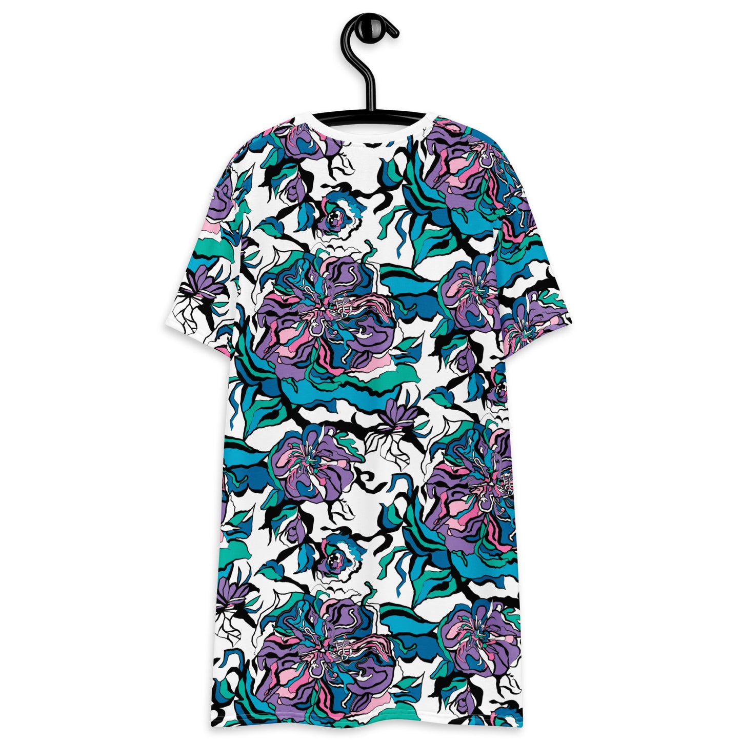 T-shirt dress - BLOOM RIOT blue white - Edgy floral print