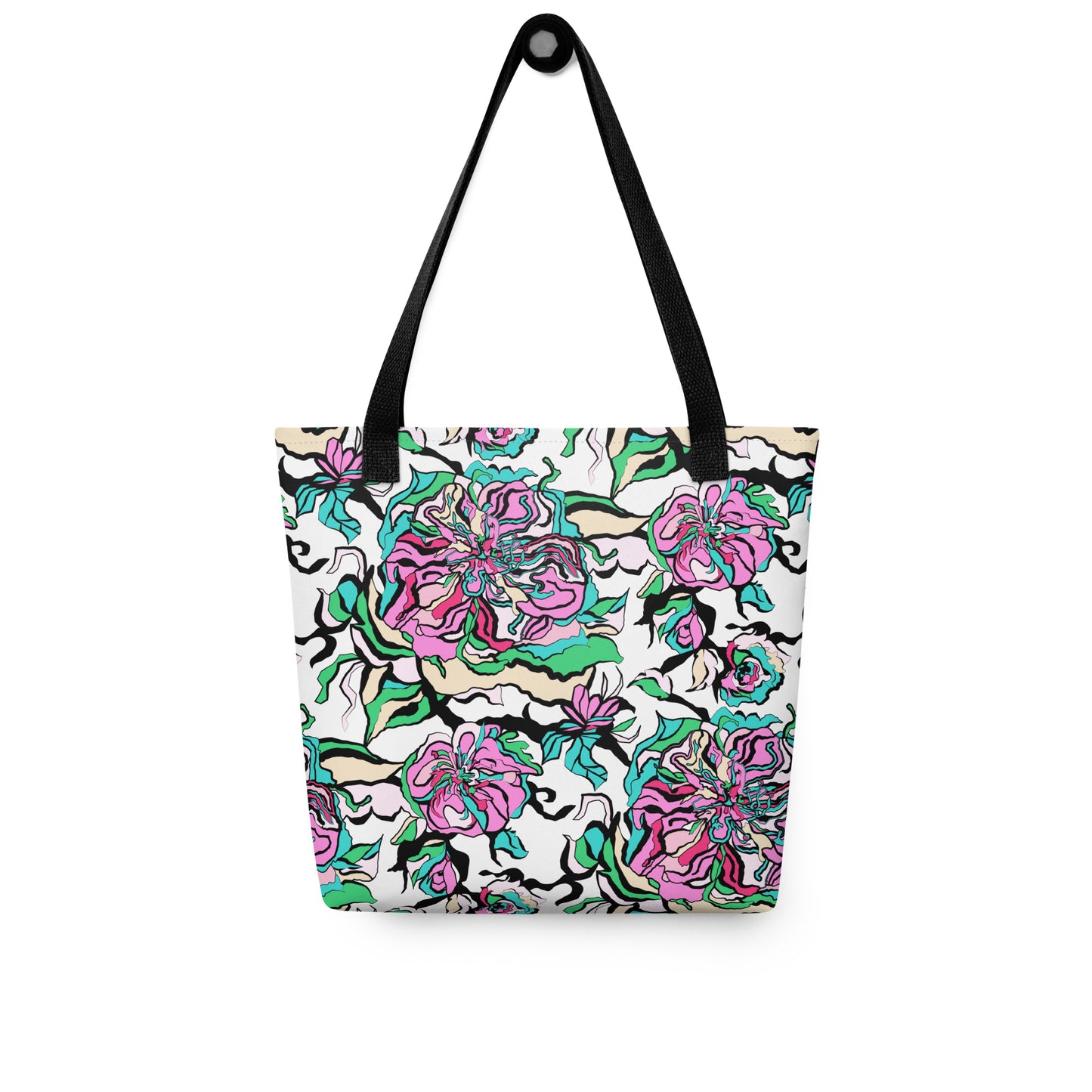 Tote bag - BLOOM RIOT pink white - Edgy floral print Default Title