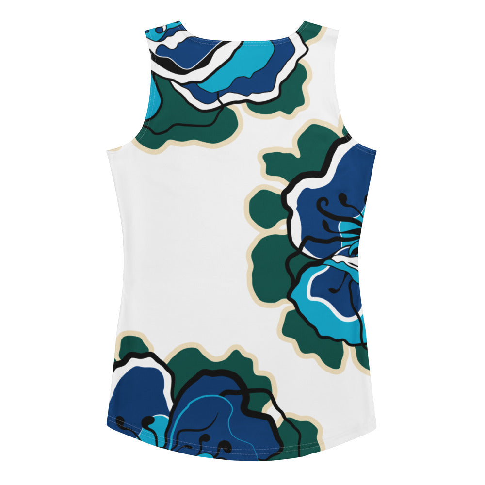 Tank top - POPPY PARADE blue white - Bold poppy print
