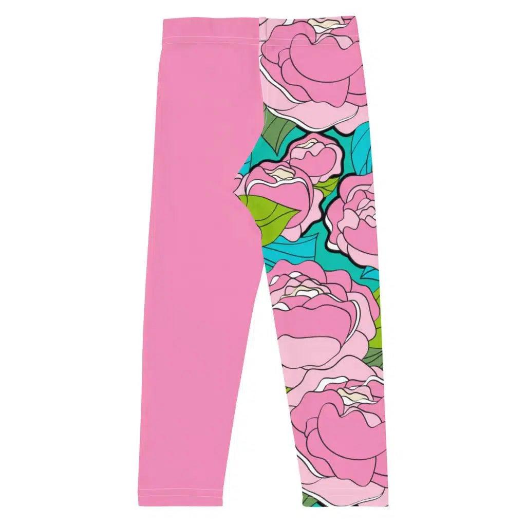Kids' Leggings - BE MY ONLY pink turquoise - Bold Pink Peonies Print
