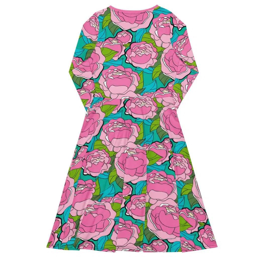 Midi Dress - BE MY ONLY pink turquoise - Bold Pink Peonies Print