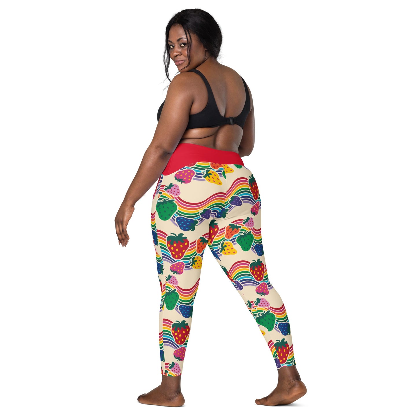 Leggings With Pockets - BERRYBOW light - Strawberry Rainbow Print