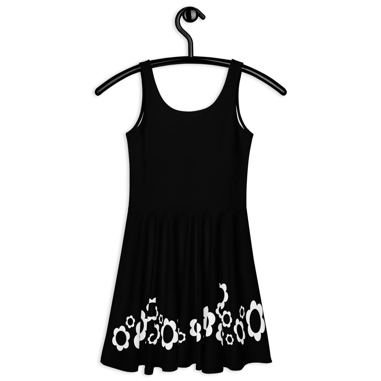 Skater Dress - BLACK with ELLIE bw - Classic Flower Print