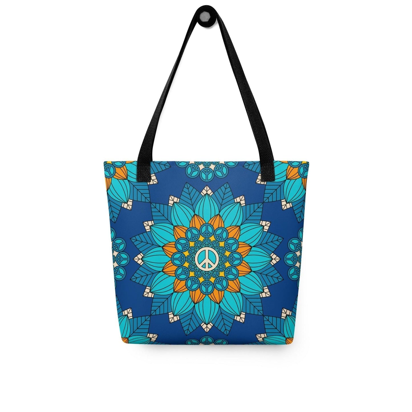 Tote Bag - BLOOM WITH PEACE orange blue - Flowers and Peace