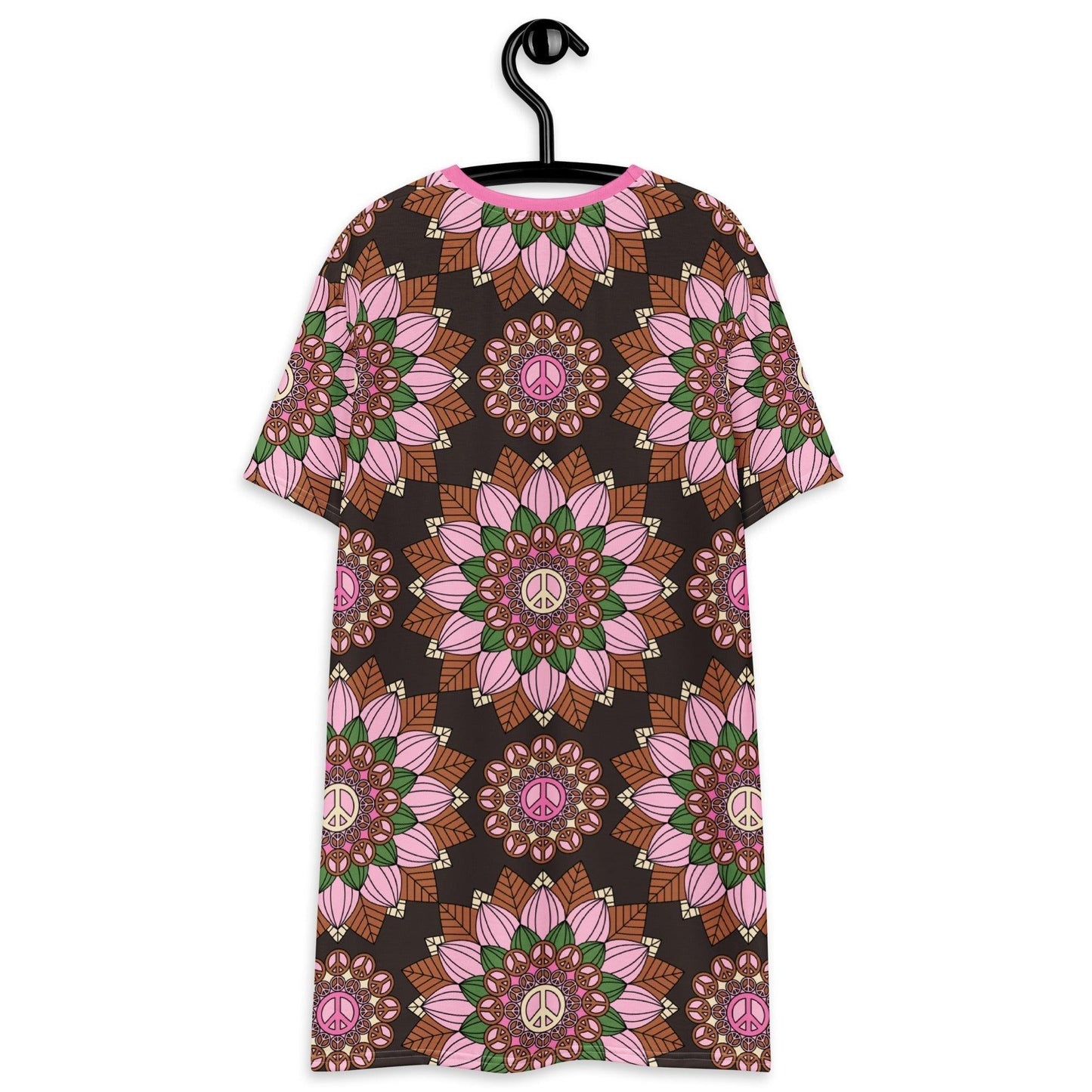 T-Shirt Dress - BLOOM WITH PEACE pink brown - Flowers and Peace