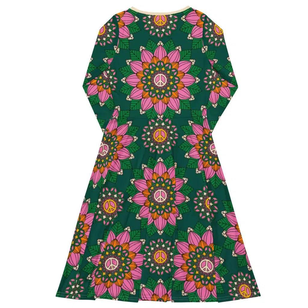 Midi Dress - BLOOM WITH PEACE pink green - Flowers and Peace