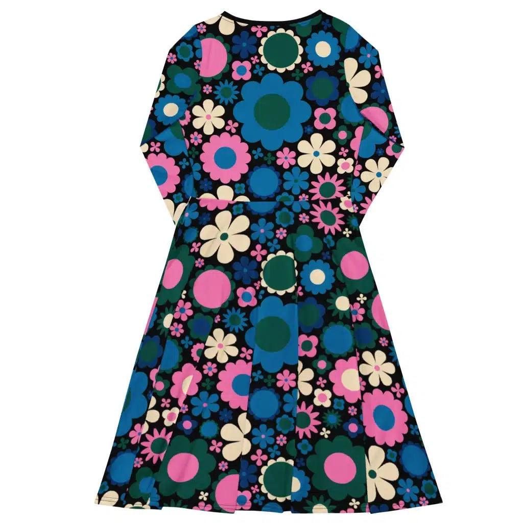 Midi Dress - BLOOMPOP blue pink 2 - Popping Bloom Print