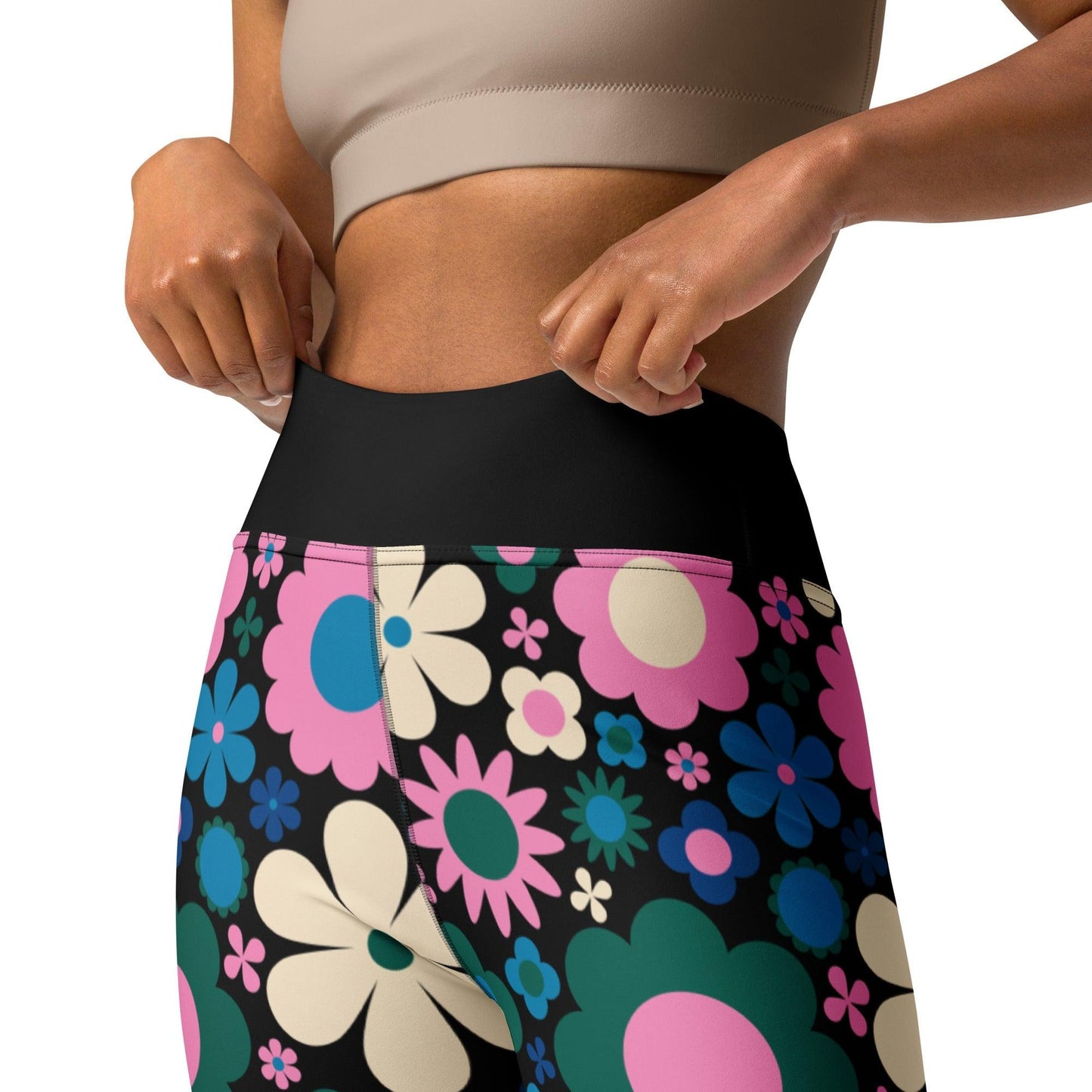 Yoga Leggings -2- BLOOMPOP blue pink - Popping Bloom Print