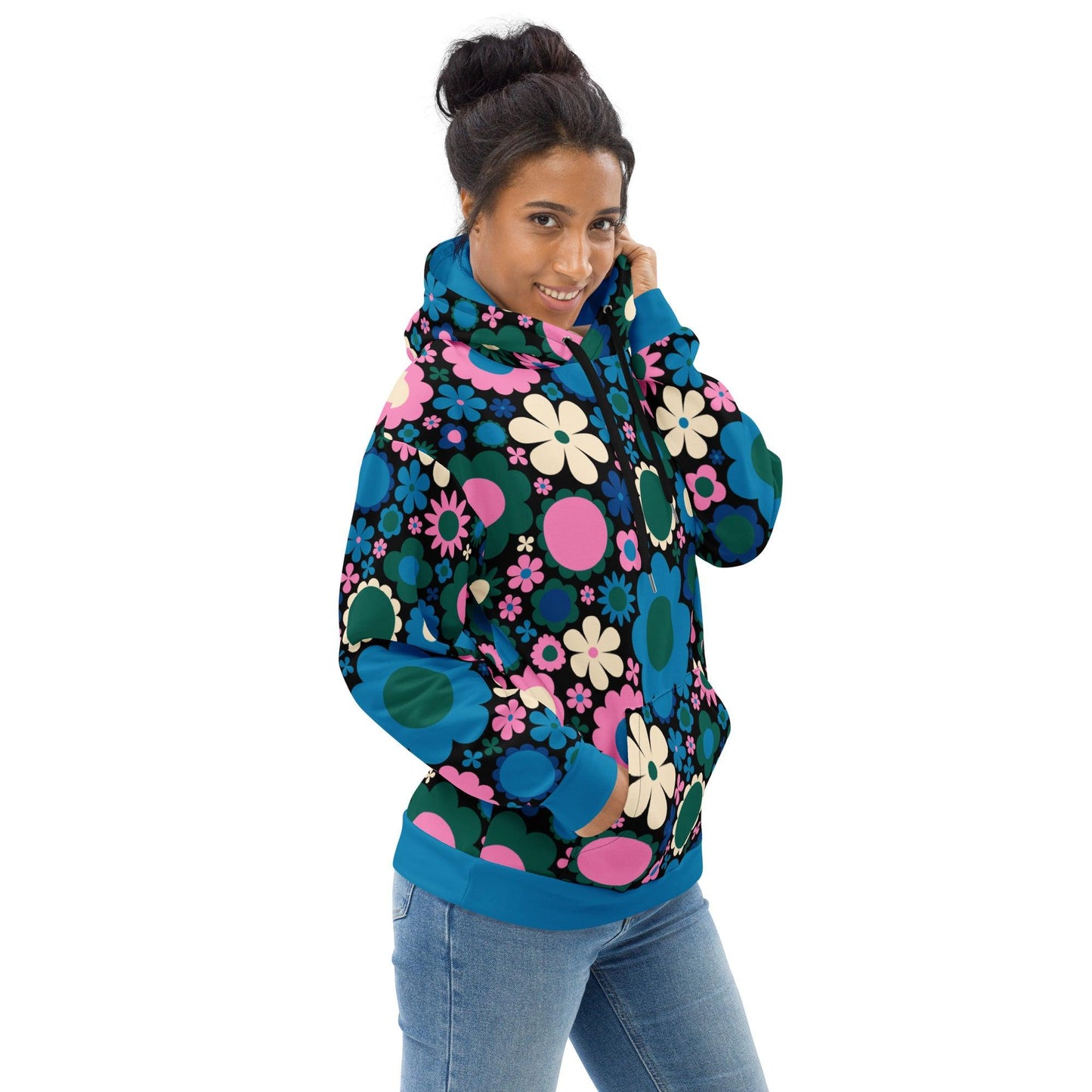 Hoodie - BLOOMPOP blue pink - Popping Bloom Print