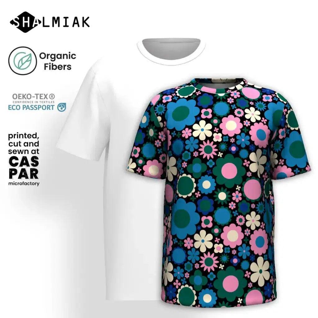 Organic Cotton T-Shirt - BLOOMPOP blue pink - Popping Bloom Print