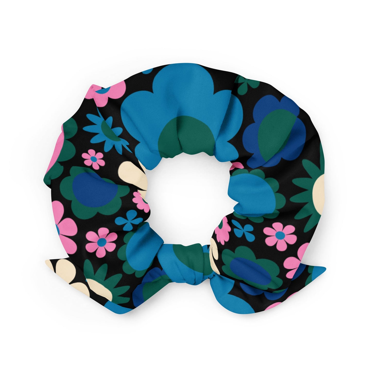 Scrunchie - BLOOMPOP blue pink - Popping Bloom Print