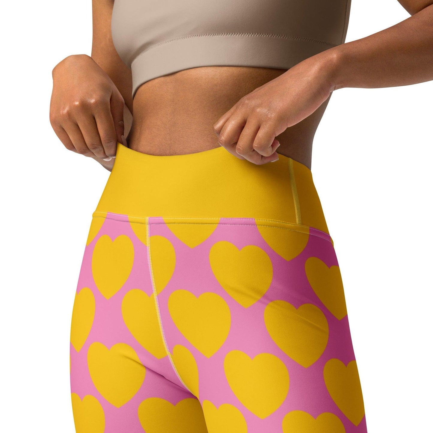 Yoga Leggings -2- ELLIE LOVE yellow pink - Bold Heart Print