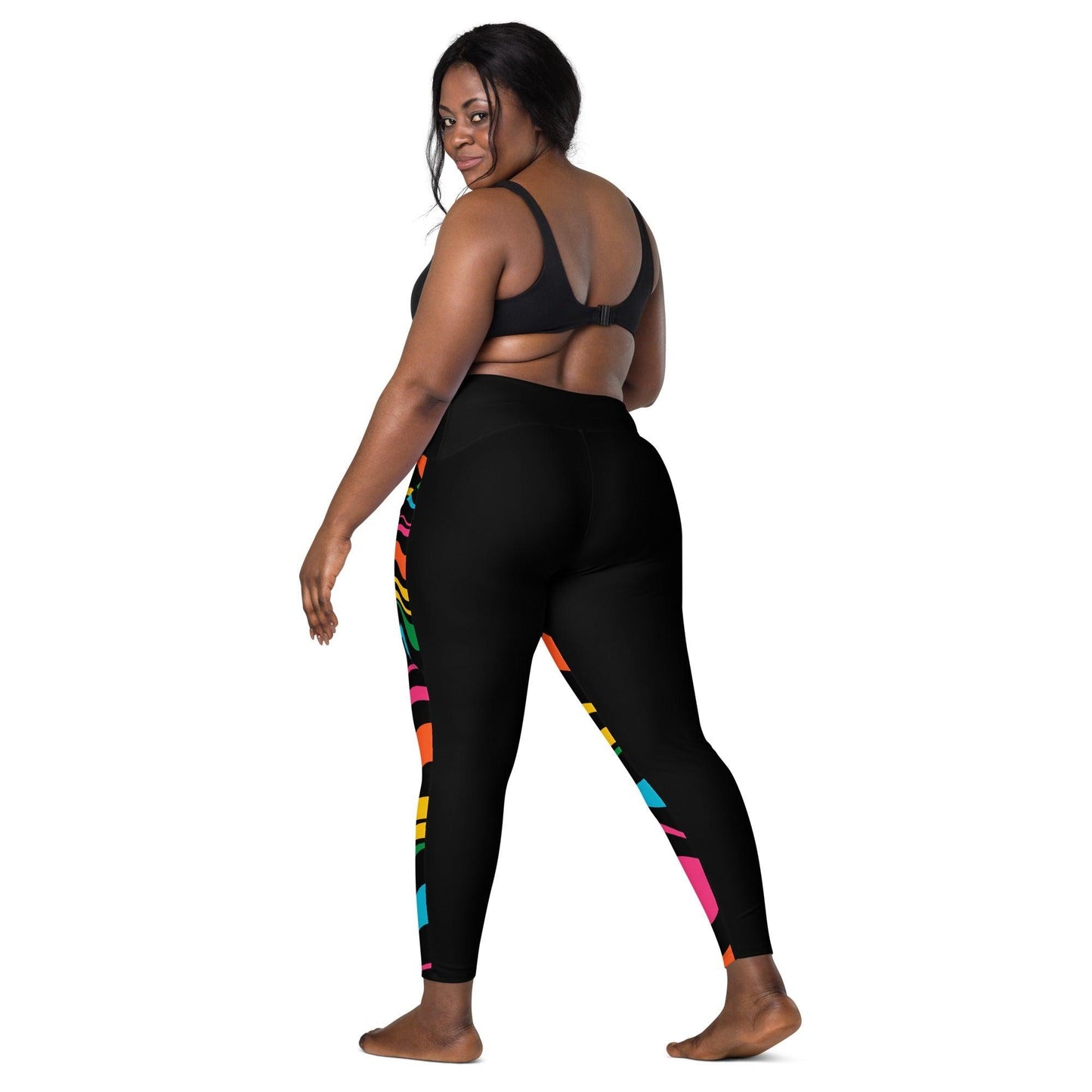 Leggings With Pockets - ENERGY WAVES rainbow black