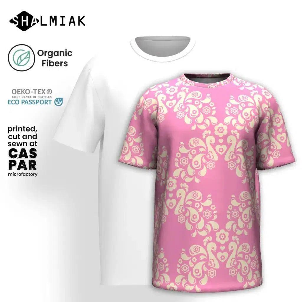 Organic Cotton T-Shirt - PEACOCK LOVE pink