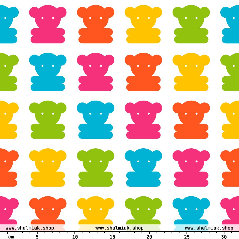 Fabric - SWEET TEDDY happy white