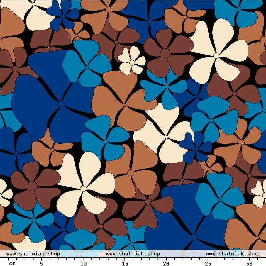 Fabric - ADELIE blue brown - Wild Floral Print