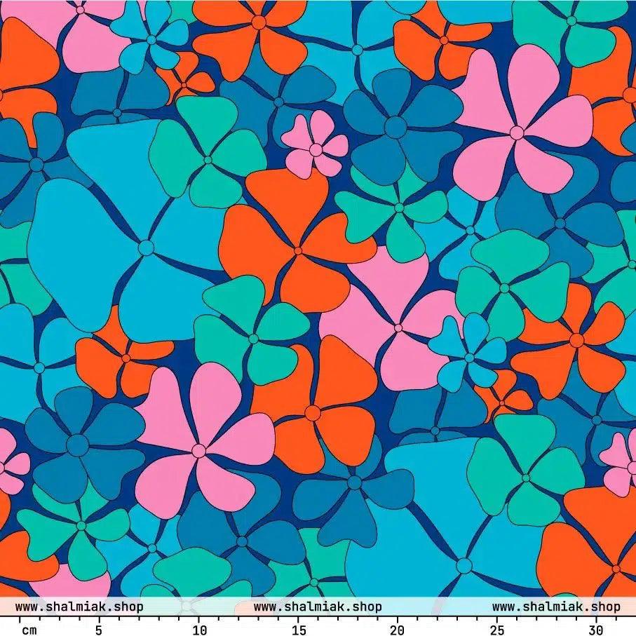 Fabric - ADELIE orange blue - Wild Floral Print
