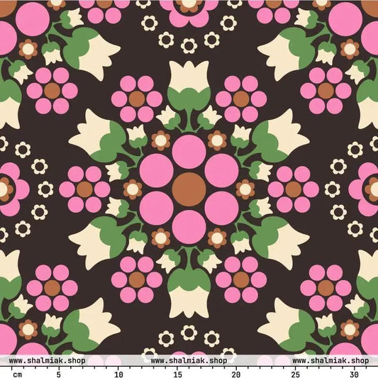 Fabric - BERRY DANCE pink brown - Fresh Berries and Delicate Flowers