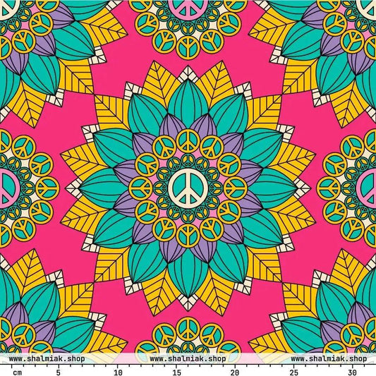Fabric - BLOOM WITH PEACE mint pink - Flowers and Peace