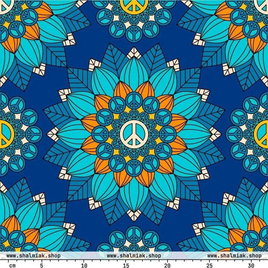 Fabric - BLOOM WITH PEACE orange blue - Flowers and Peace