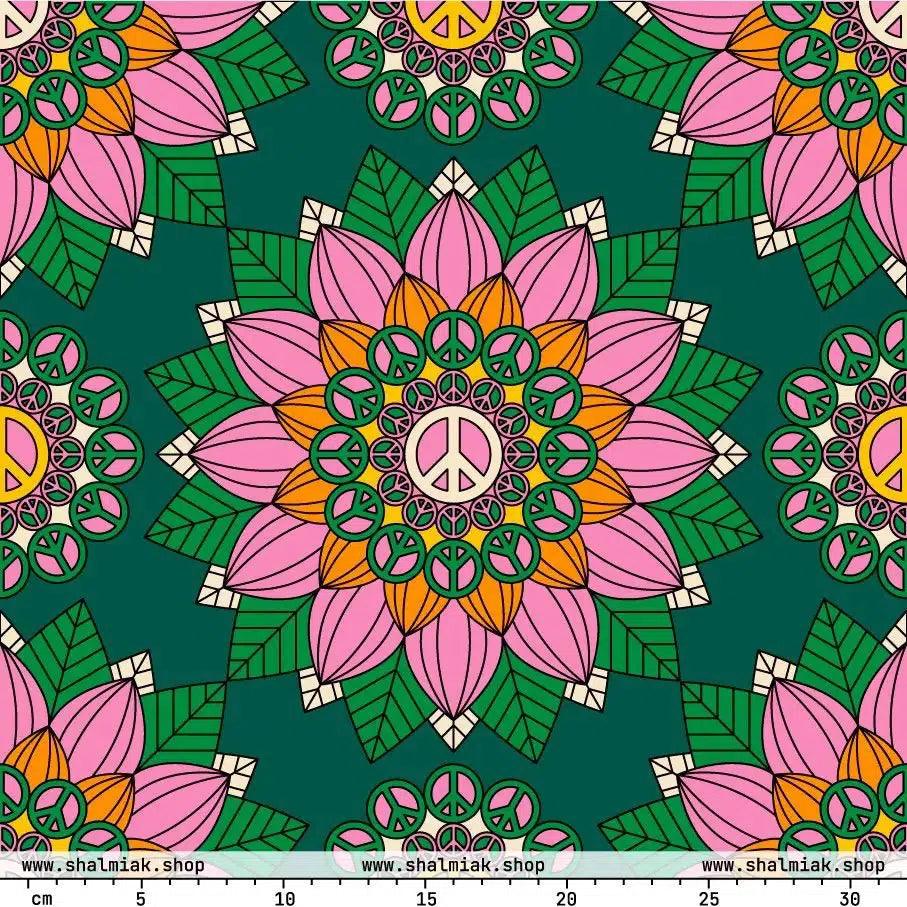 Fabric - BLOOM WITH PEACE pink green - Flowers and Peace