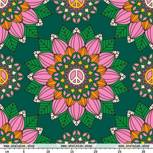 Fabric - BLOOM WITH PEACE pink green - Flowers and Peace