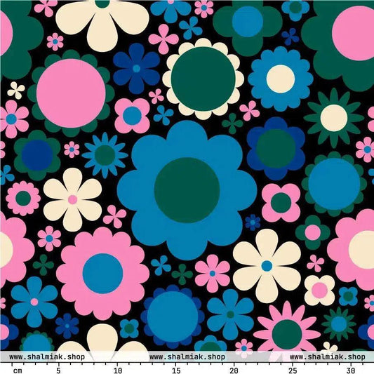 Fabric - BLOOMPOP blue pink - Popping Bloom Print