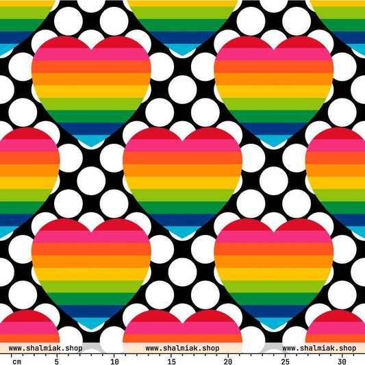 Fabric - ELLIE LOVE DOT rainbow - Bold Heart Print