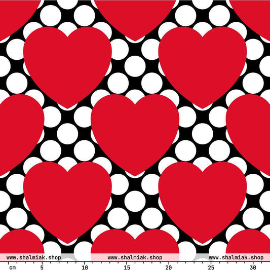 Fabric - ELLIE LOVE DOT red black - Bold Heart Print