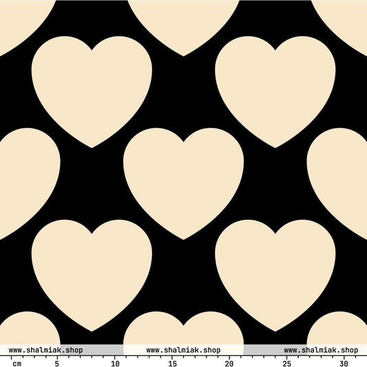 Fabric - ELLIE LOVE black - Bold Heart Print