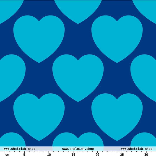 Fabric - ELLIE LOVE blue - Bold Heart Print