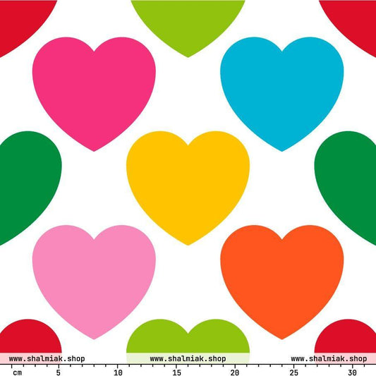 Fabric - ELLIE LOVE mix white - Bold Heart Print