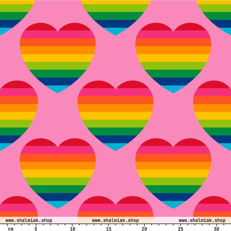 Fabric - ELLIE LOVE rainbow pink - Bold Heart Print