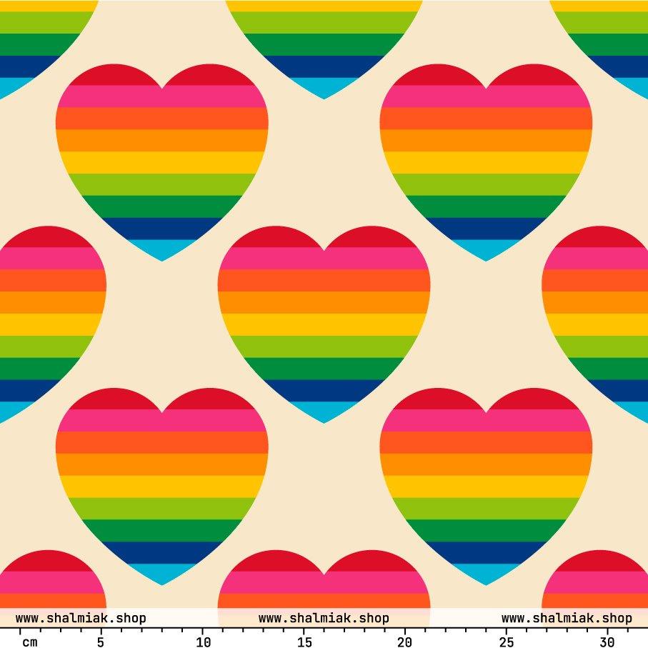 Fabric - ELLIE LOVE rainbow - Bold Heart Print
