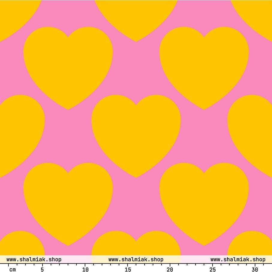 Fabric - ELLIE LOVE yellow pink - Bold Heart Print