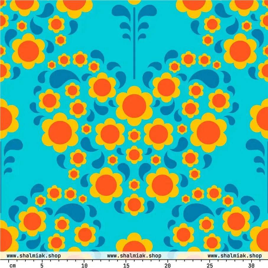 Fabric - HEARTBEAT orange blue