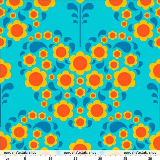 Fabric - HEARTBEAT orange blue