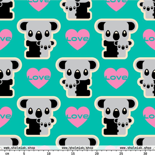 Fabric - KOALA LOVE mint