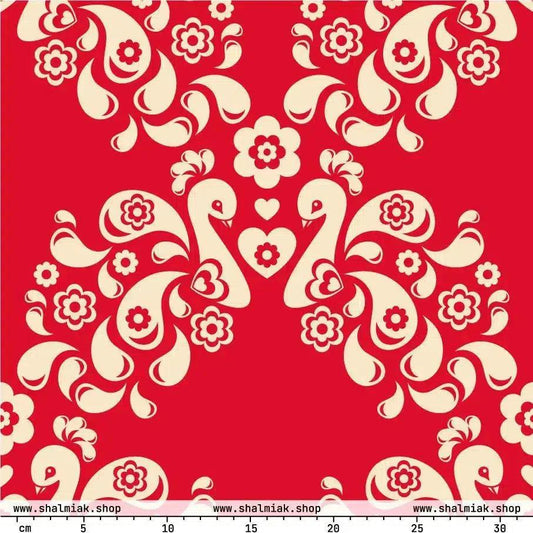 Fabric - PEACOCK LOVE red