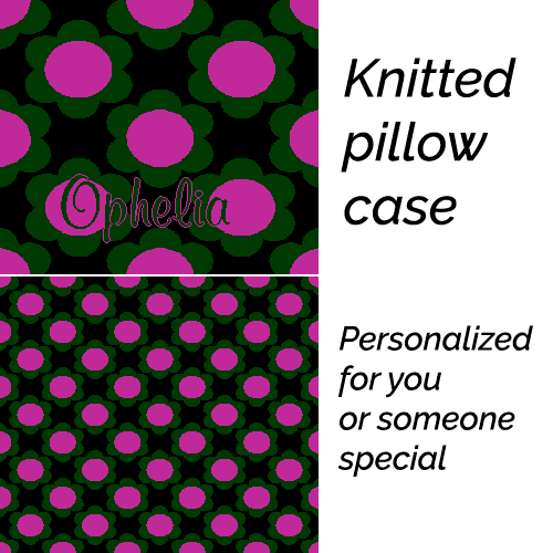 Personalized knitted pillowcase with flowers Purple Green Black