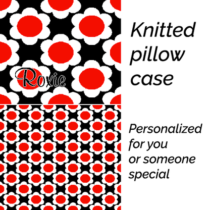 Personalized knitted pillowcase with flowers Red Black