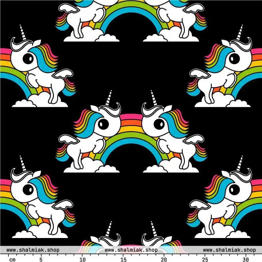 Fabric - UNIQUE black - Unicorns and rainbows