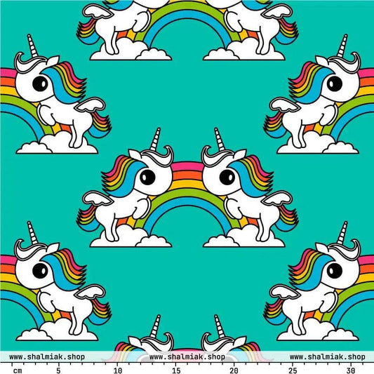 Fabric - UNIQUE mint - Unicorns and rainbows