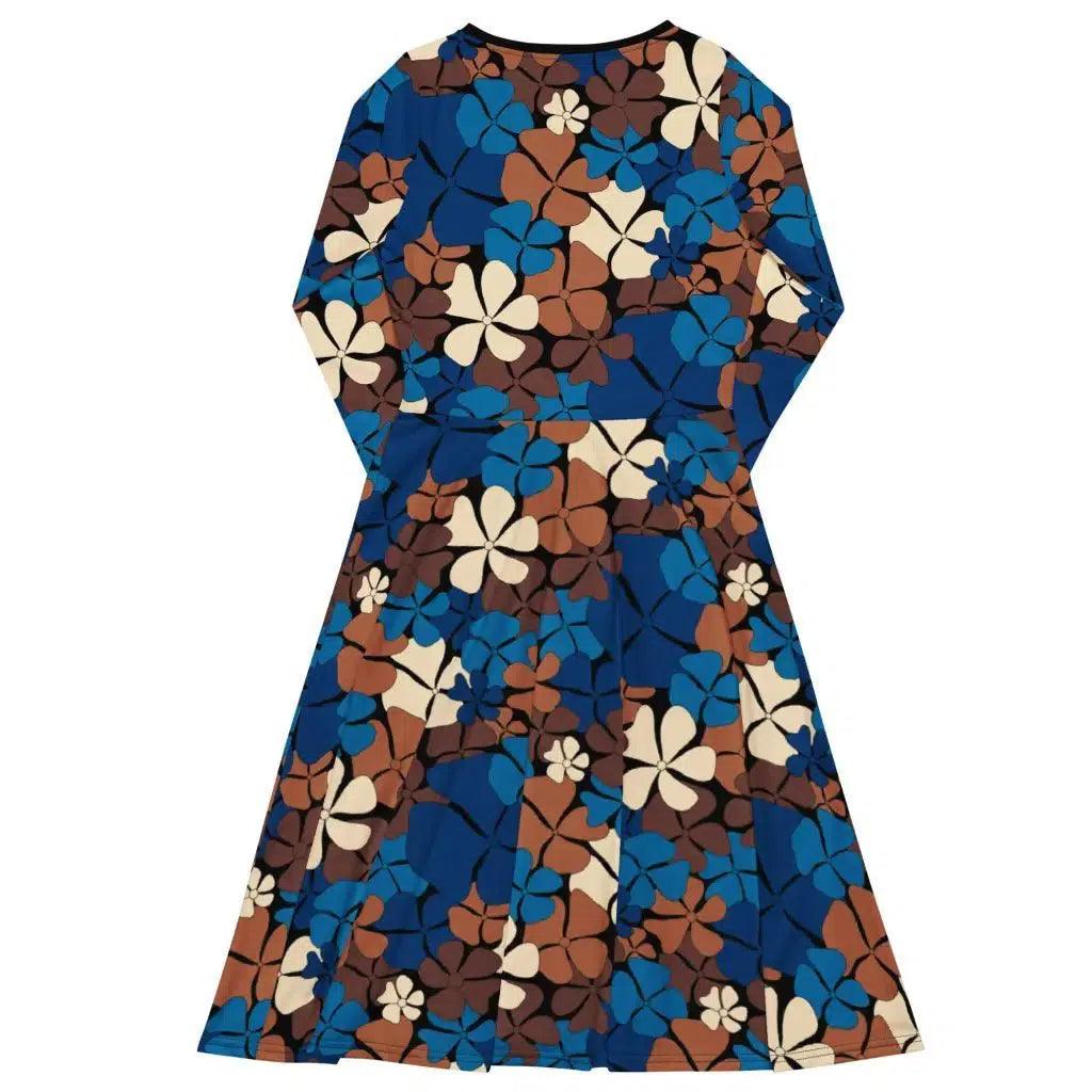 Midi Dress - ADELIE blue brown - Wild Floral Print