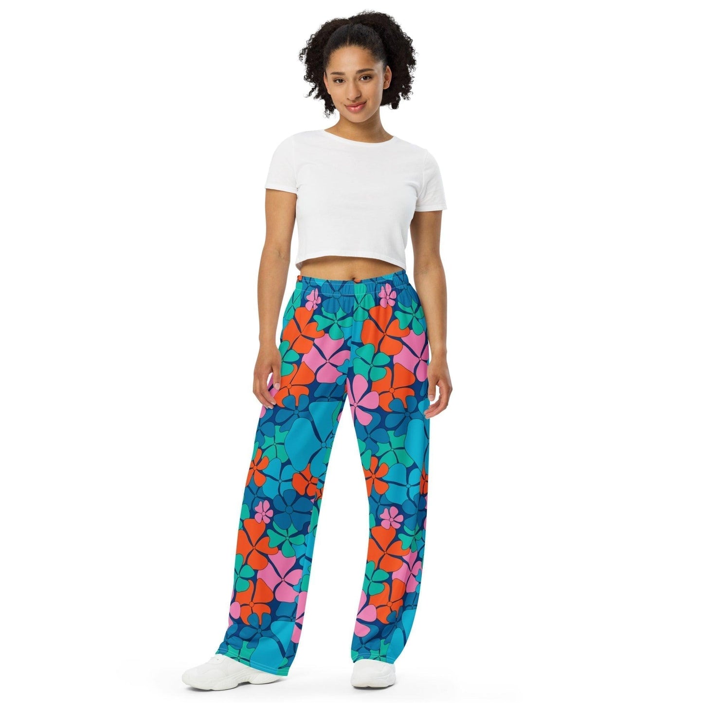 Pants - ADELIE blue orange - Wild Floral Print